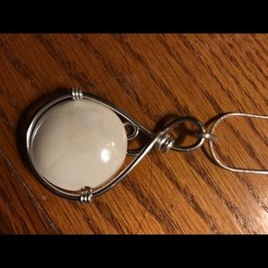White stone and silver necklace great gift